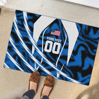 Personalized United States Soccer Rubber Doormat USA Patriotic Eagle Mascot - Blue Geometric
