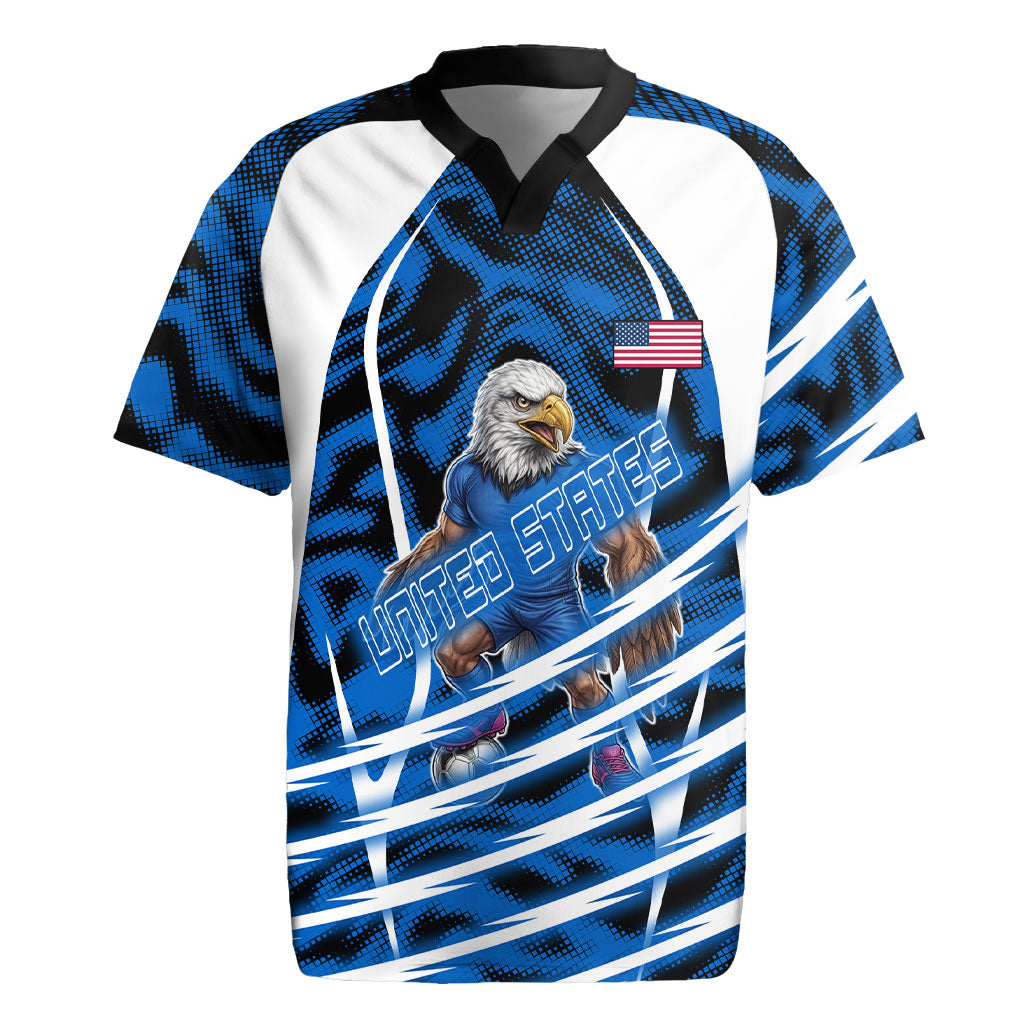 Personalized United States Soccer Rugby Jersey USA Patriotic Eagle Mascot - Blue Geometric