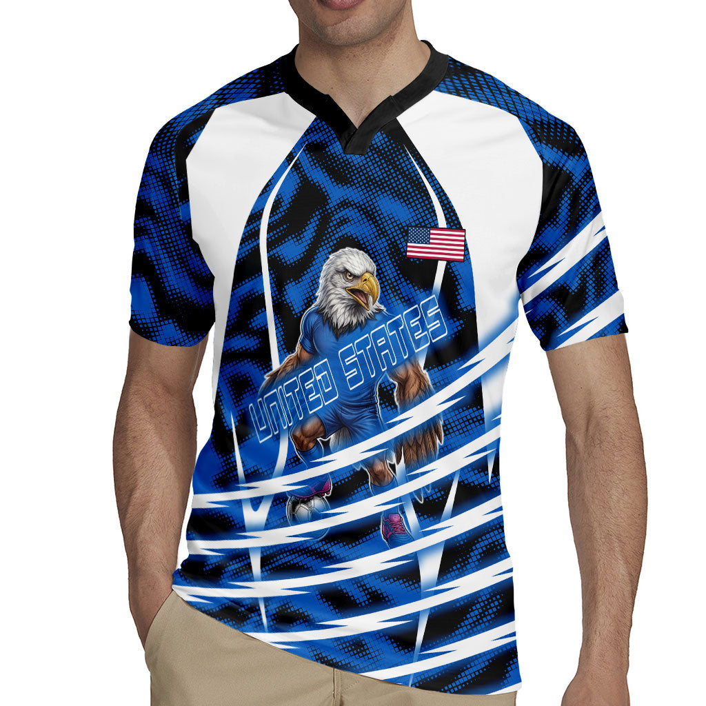 Personalized United States Soccer Rugby Jersey USA Patriotic Eagle Mascot - Blue Geometric