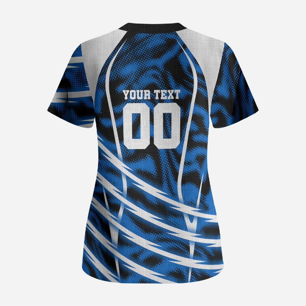 Personalized United States Soccer Scrub Top USA Patriotic Eagle Mascot - Blue Geometric