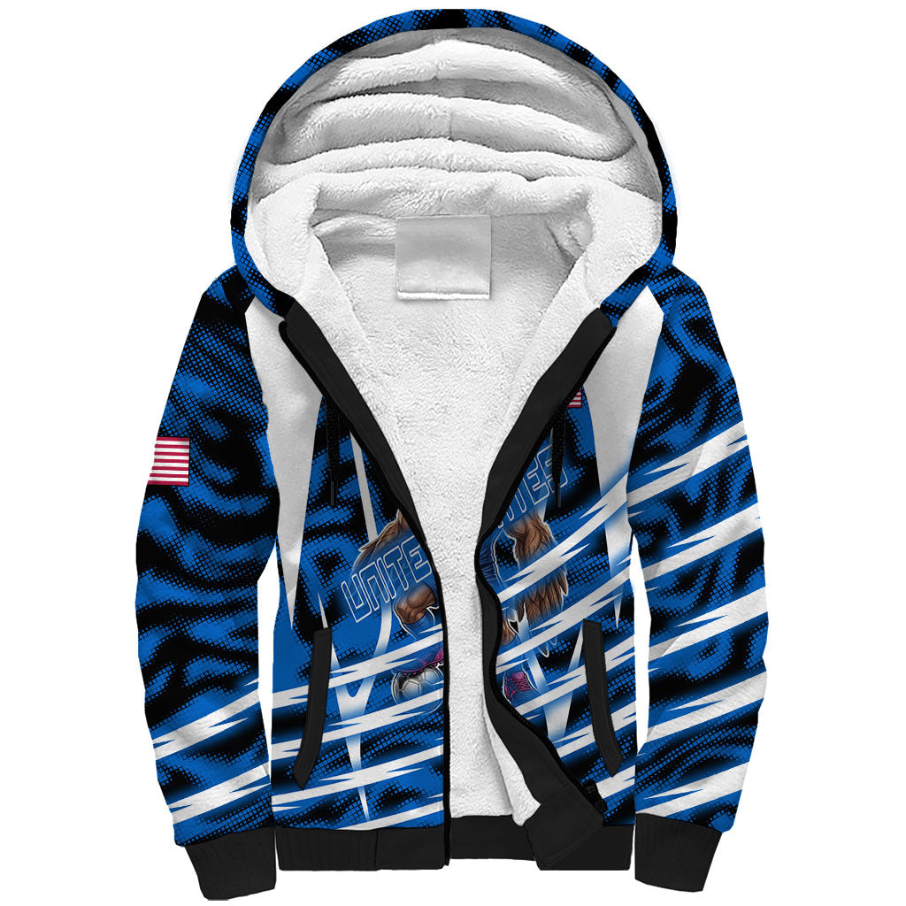 Personalized United States Soccer Sherpa Hoodie USA Patriotic Eagle Mascot - Blue Geometric