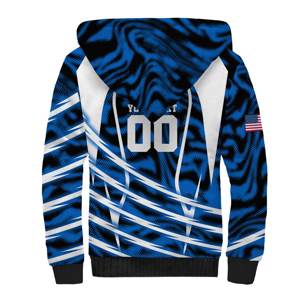 Personalized United States Soccer Sherpa Hoodie USA Patriotic Eagle Mascot - Blue Geometric