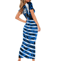 Personalized United States Soccer Short Sleeve Bodycon Dress USA Patriotic Eagle Mascot - Blue Geometric