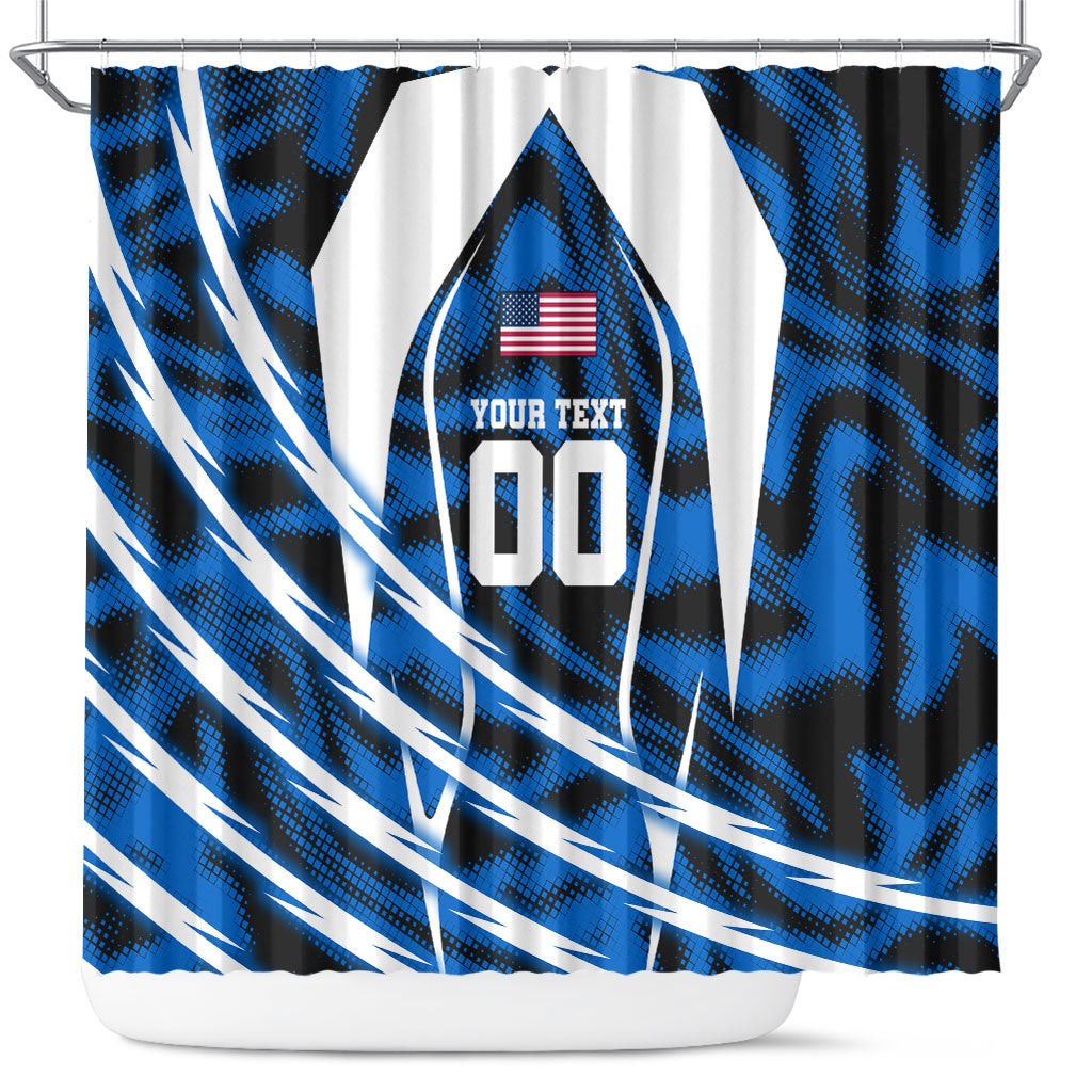 Personalized United States Soccer Shower Curtain USA Patriotic Eagle Mascot - Blue Geometric