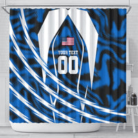 Personalized United States Soccer Shower Curtain USA Patriotic Eagle Mascot - Blue Geometric