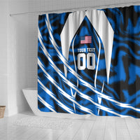 Personalized United States Soccer Shower Curtain USA Patriotic Eagle Mascot - Blue Geometric