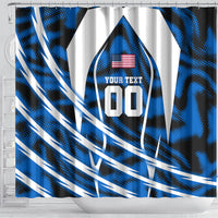 Personalized United States Soccer Shower Curtain USA Patriotic Eagle Mascot - Blue Geometric