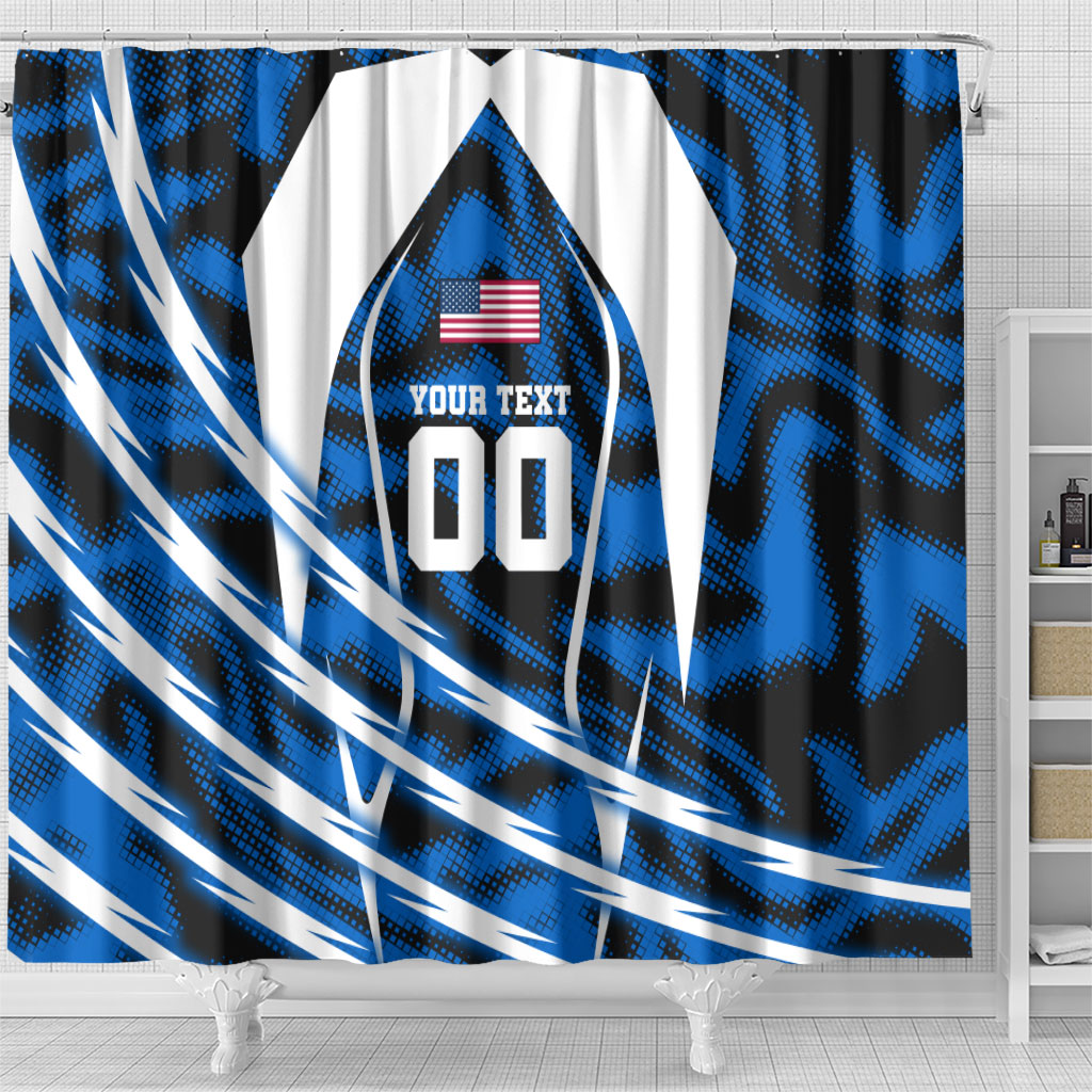 Personalized United States Soccer Shower Curtain USA Patriotic Eagle Mascot - Blue Geometric