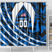 Personalized United States Soccer Shower Curtain USA Patriotic Eagle Mascot - Blue Geometric