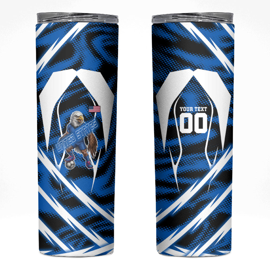 Personalized United States Soccer Skinny Tumbler USA Patriotic Eagle Mascot - Blue Geometric