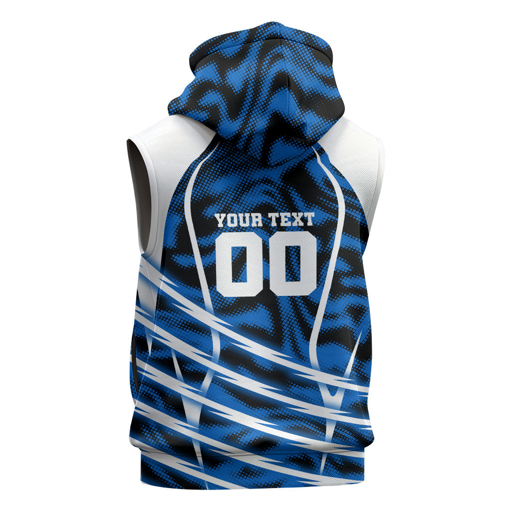 Personalized United States Soccer Sleeveless Hoodie USA Patriotic Eagle Mascot - Blue Geometric