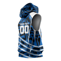 Personalized United States Soccer Sleeveless Hoodie USA Patriotic Eagle Mascot - Blue Geometric