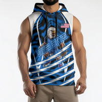 Personalized United States Soccer Sleeveless Hoodie USA Patriotic Eagle Mascot - Blue Geometric