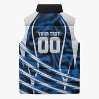 Personalized United States Soccer Sleeveless Puffer Jacket USA Patriotic Eagle Mascot - Blue Geometric
