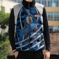 Personalized United States Soccer Sleeveless Puffer Jacket USA Patriotic Eagle Mascot - Blue Geometric