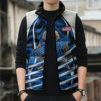 Personalized United States Soccer Sleeveless Puffer Jacket USA Patriotic Eagle Mascot - Blue Geometric