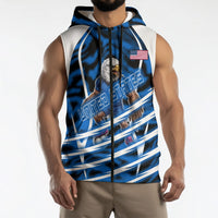 Personalized United States Soccer Sleeveless Zip Hoodie USA Patriotic Eagle Mascot - Blue Geometric