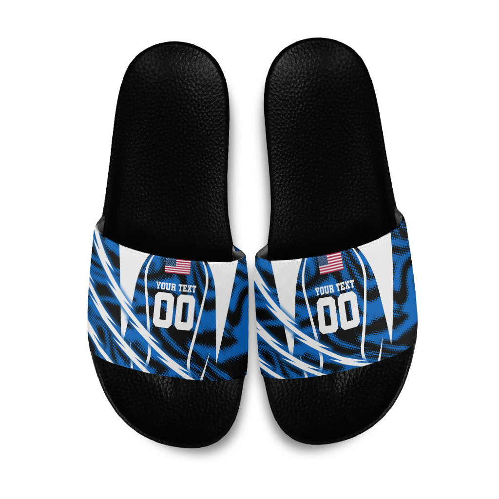 Personalized United States Soccer Slide Sandals USA Patriotic Eagle Mascot - Blue Geometric