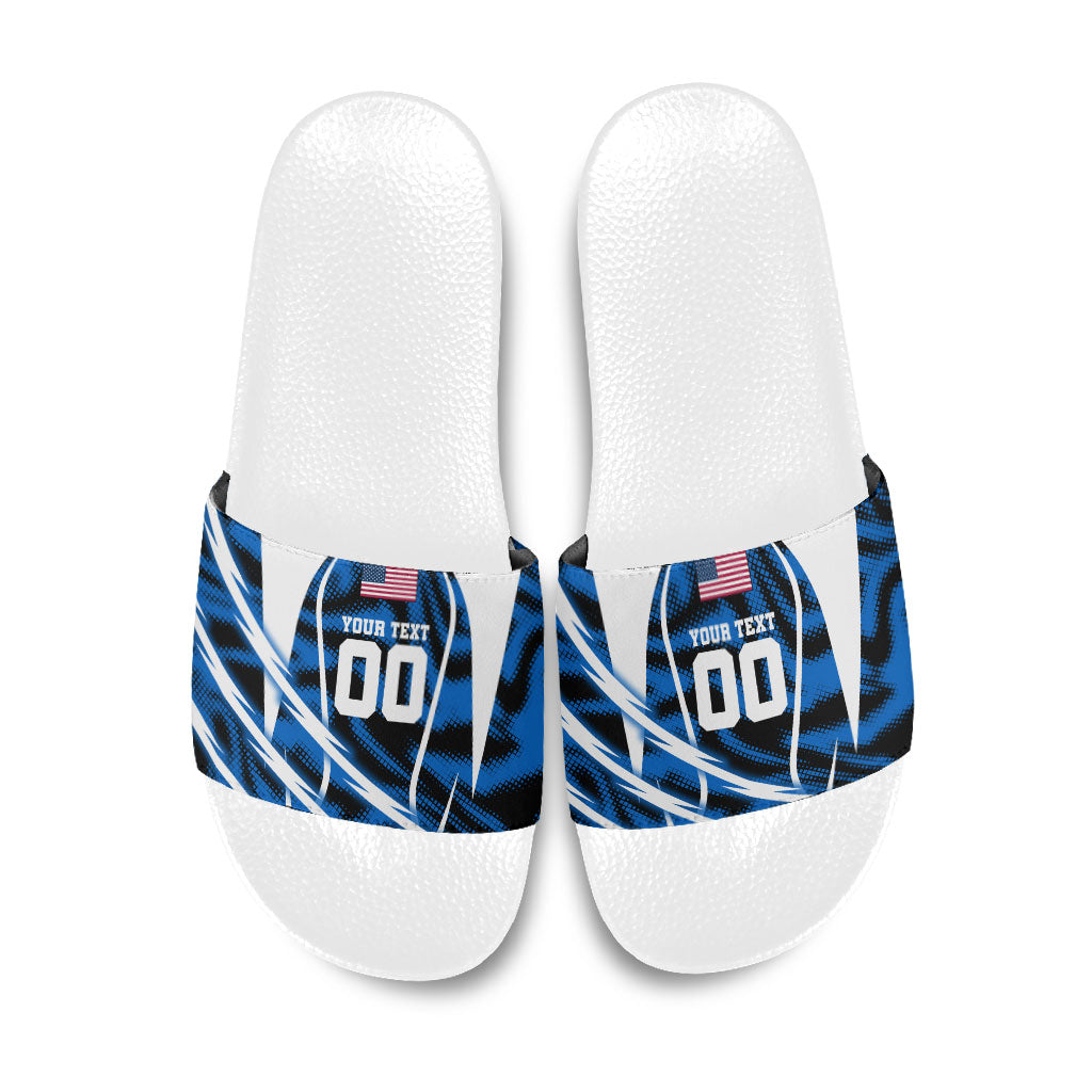 Personalized United States Soccer Slide Sandals USA Patriotic Eagle Mascot - Blue Geometric