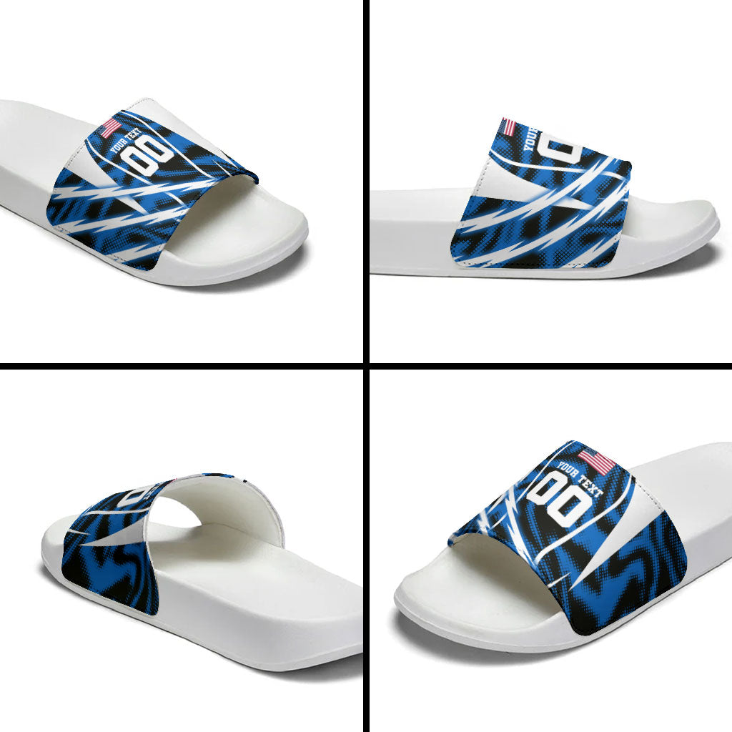 Personalized United States Soccer Slide Sandals USA Patriotic Eagle Mascot - Blue Geometric