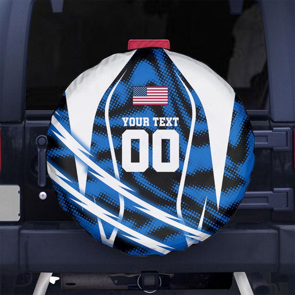 Personalized United States Soccer Spare Tire Cover USA Patriotic Eagle Mascot - Blue Geometric