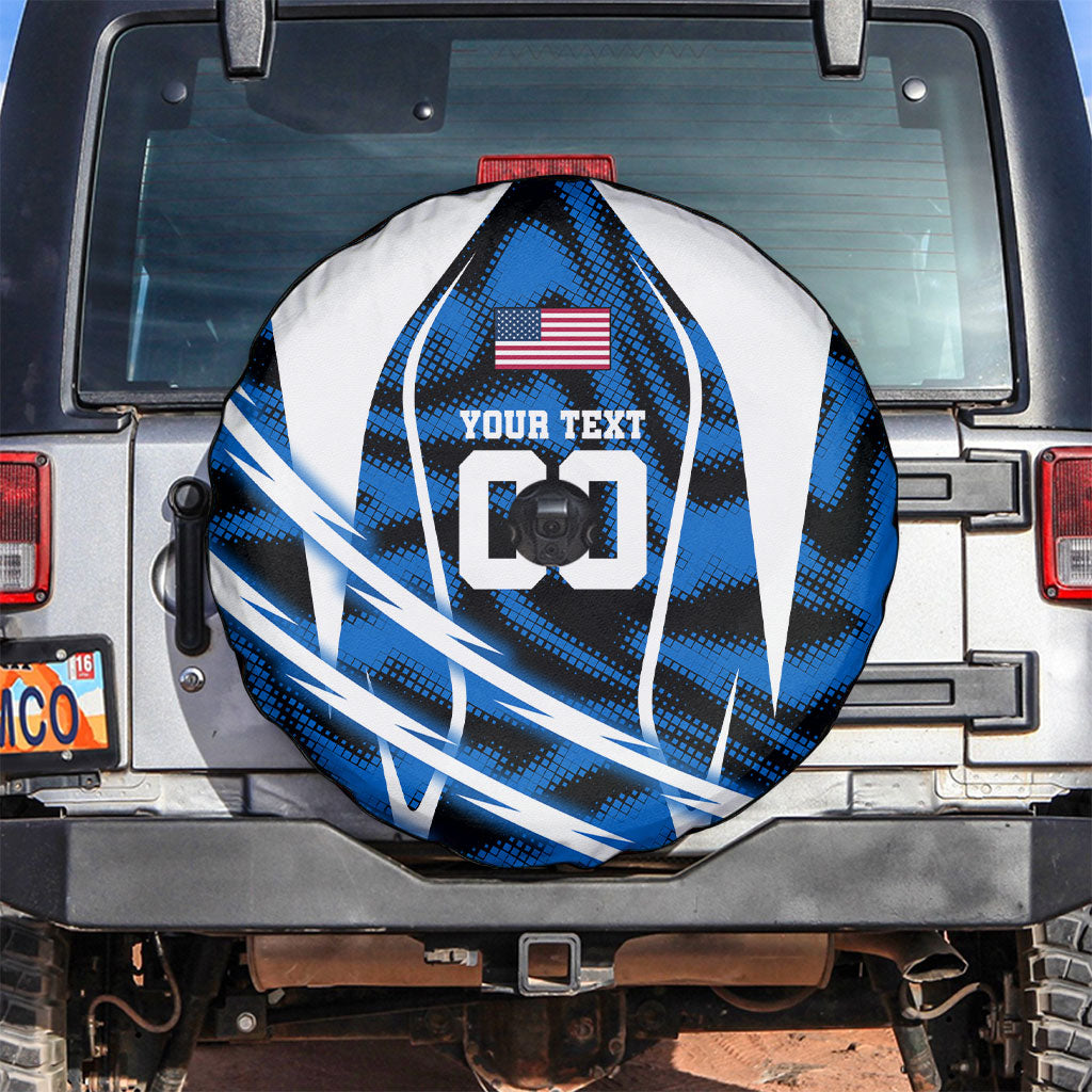 Personalized United States Soccer Spare Tire Cover USA Patriotic Eagle Mascot - Blue Geometric