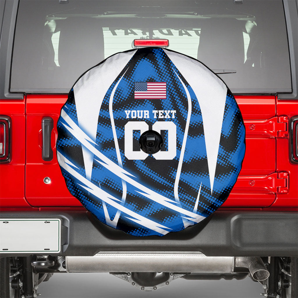 Personalized United States Soccer Spare Tire Cover USA Patriotic Eagle Mascot - Blue Geometric