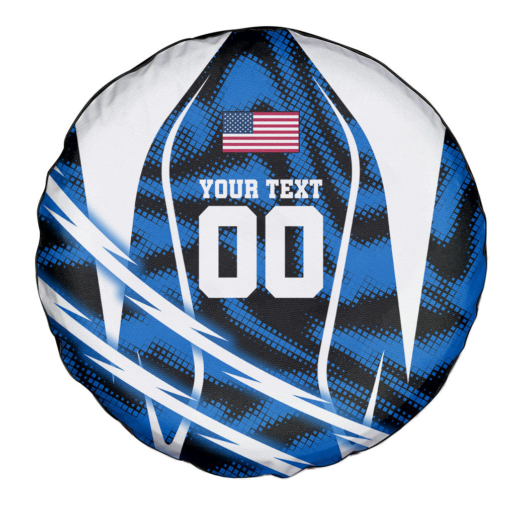 Personalized United States Soccer Spare Tire Cover USA Patriotic Eagle Mascot - Blue Geometric