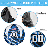 Personalized United States Soccer Spare Tire Cover USA Patriotic Eagle Mascot - Blue Geometric