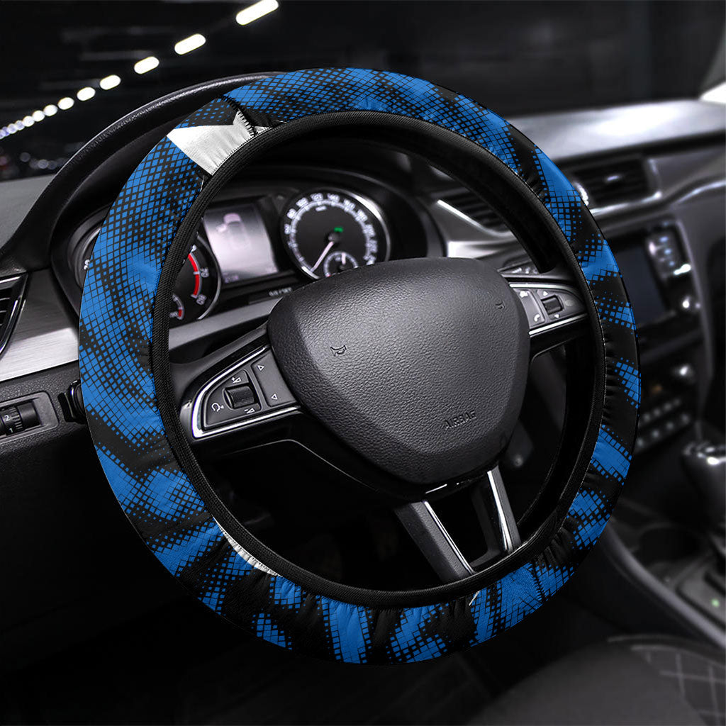 United States Soccer Steering Wheel Cover USA Patriotic Eagle Mascot - Blue Geometric
