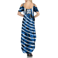 Personalized United States Soccer Summer Maxi Dress USA Patriotic Eagle Mascot - Blue Geometric