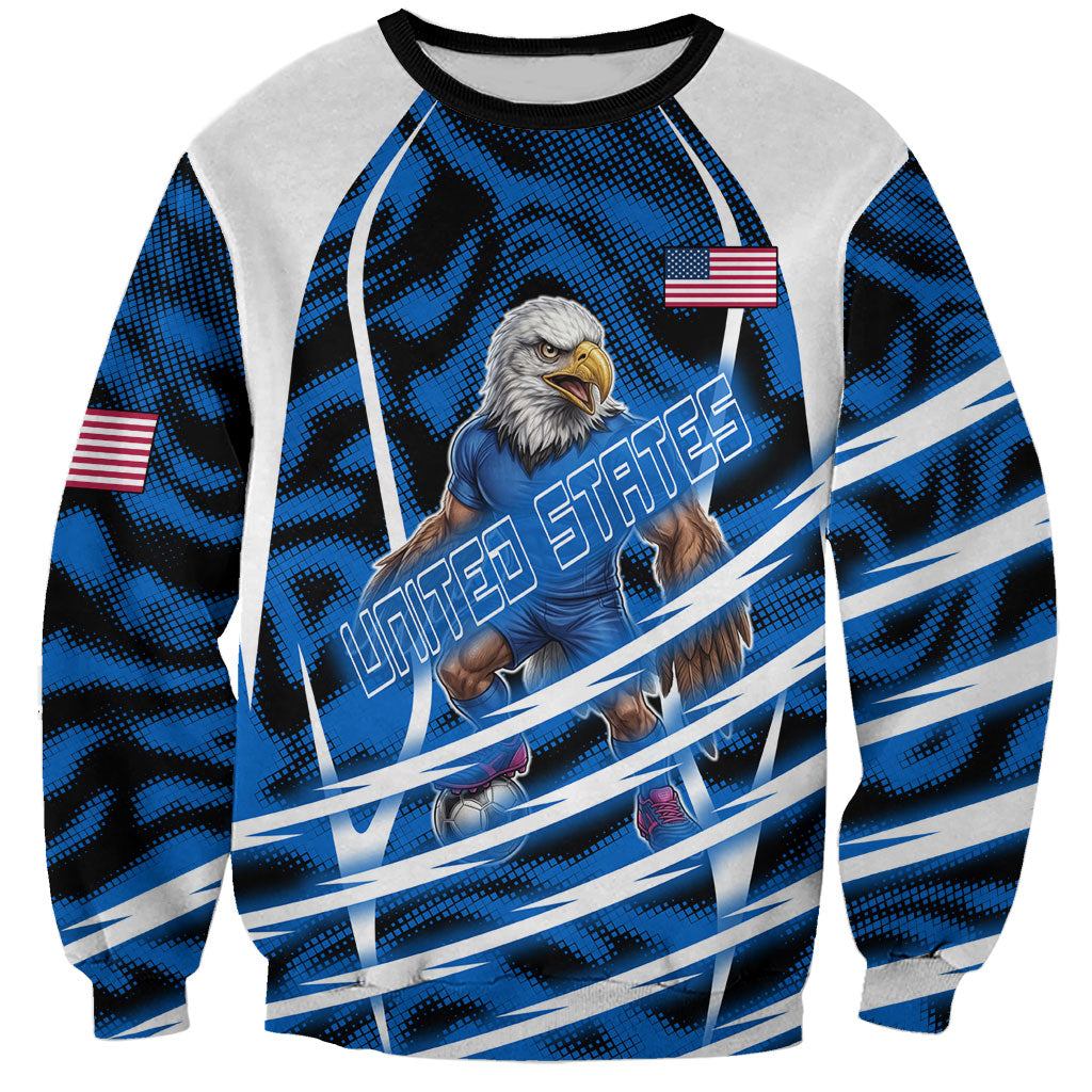 Personalized United States Soccer Sweatshirt USA Patriotic Eagle Mascot - Blue Geometric