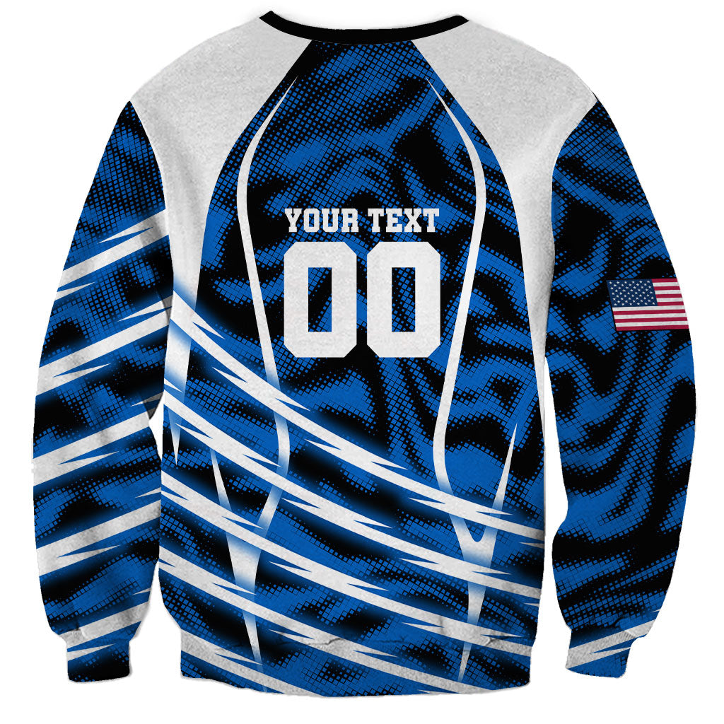 Personalized United States Soccer Sweatshirt USA Patriotic Eagle Mascot - Blue Geometric