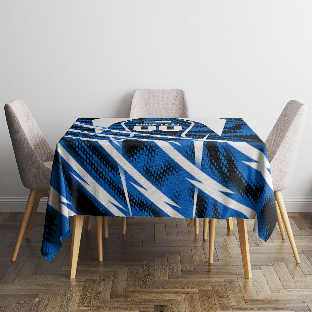 Personalized United States Soccer Tablecloth USA Patriotic Eagle Mascot - Blue Geometric