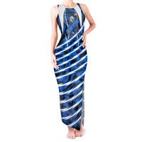 Personalized United States Soccer Tank Maxi Dress USA Patriotic Eagle Mascot - Blue Geometric