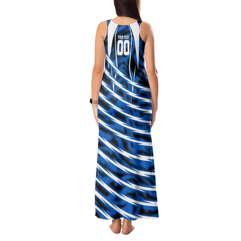 Personalized United States Soccer Tank Maxi Dress USA Patriotic Eagle Mascot - Blue Geometric