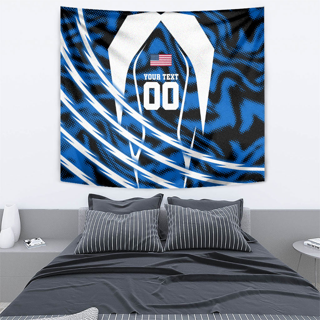 Personalized United States Soccer Tapestry USA Patriotic Eagle Mascot - Blue Geometric