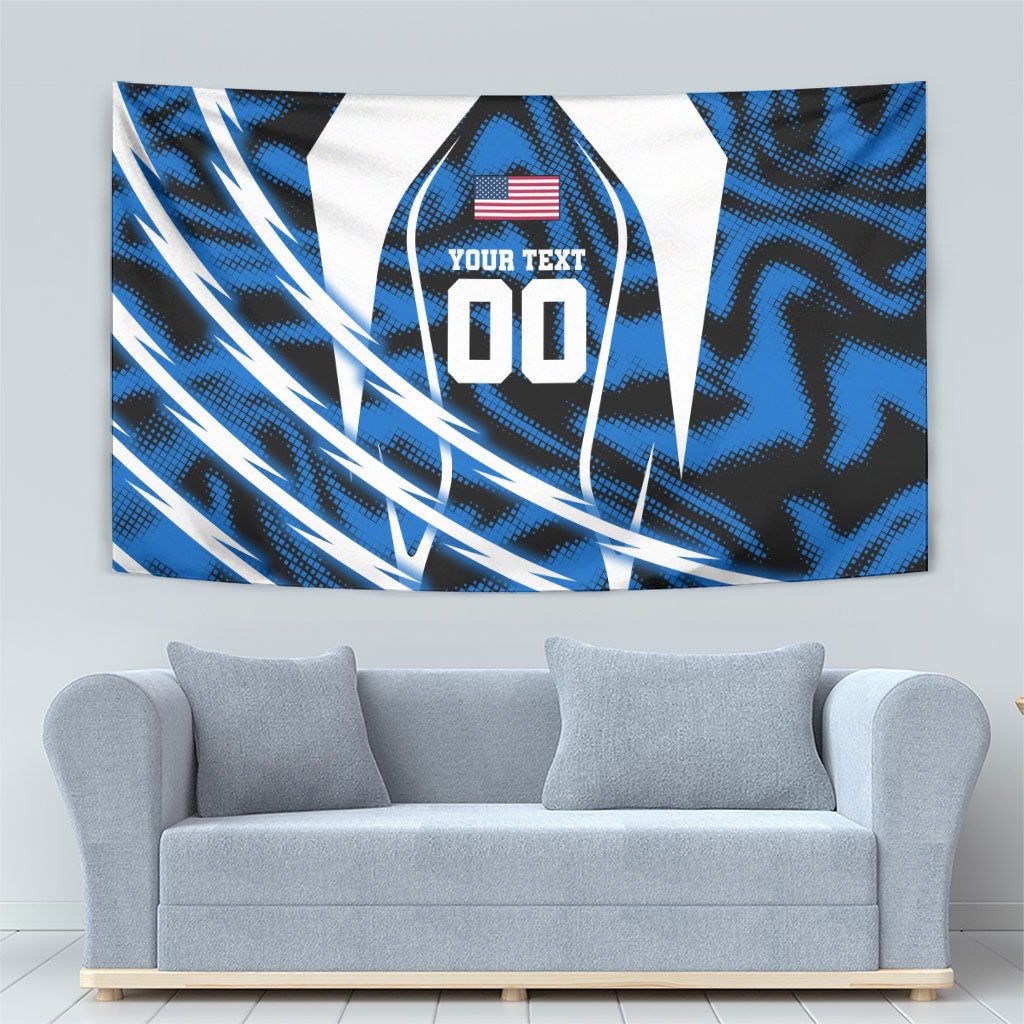 Personalized United States Soccer Tapestry USA Patriotic Eagle Mascot - Blue Geometric