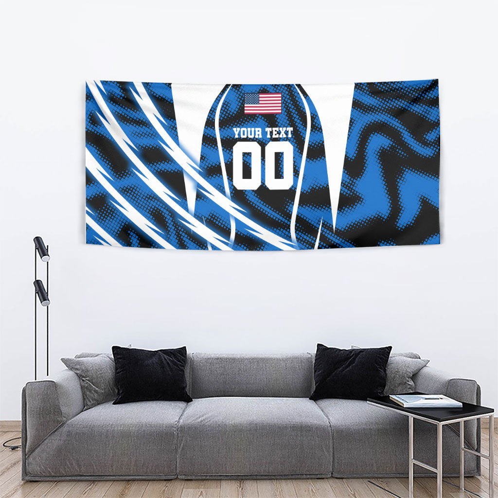 Personalized United States Soccer Tapestry USA Patriotic Eagle Mascot - Blue Geometric
