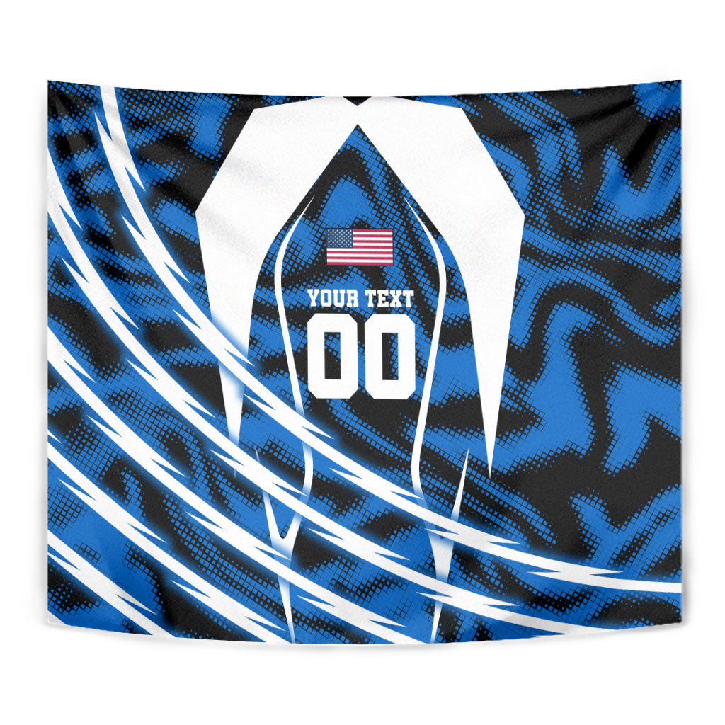 Personalized United States Soccer Tapestry USA Patriotic Eagle Mascot - Blue Geometric