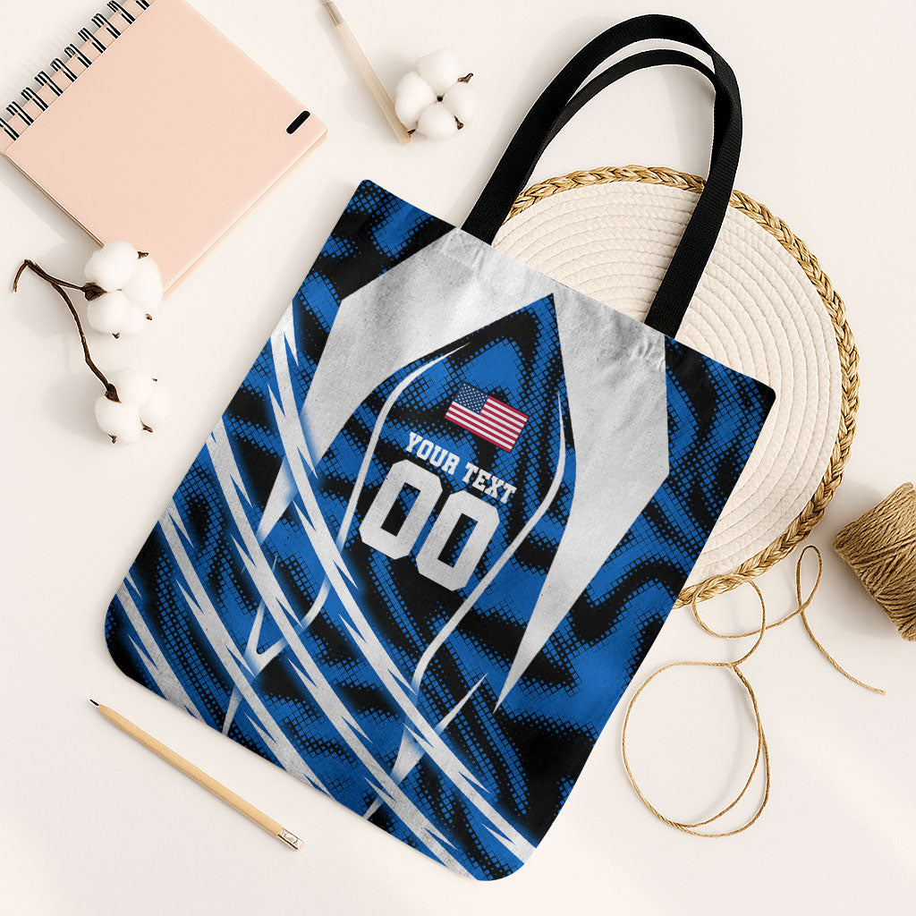 Personalized United States Soccer Tote Bag USA Patriotic Eagle Mascot - Blue Geometric