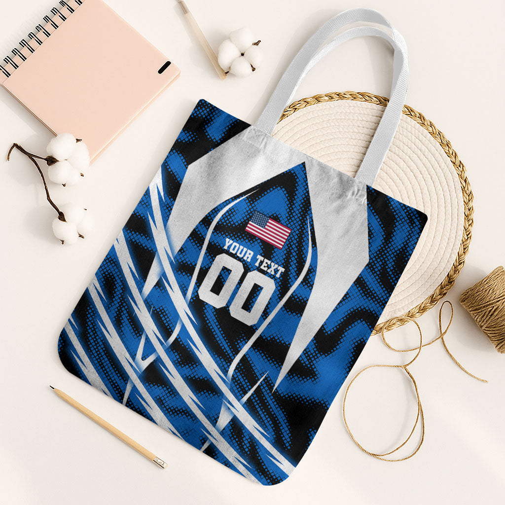 Personalized United States Soccer Tote Bag USA Patriotic Eagle Mascot - Blue Geometric