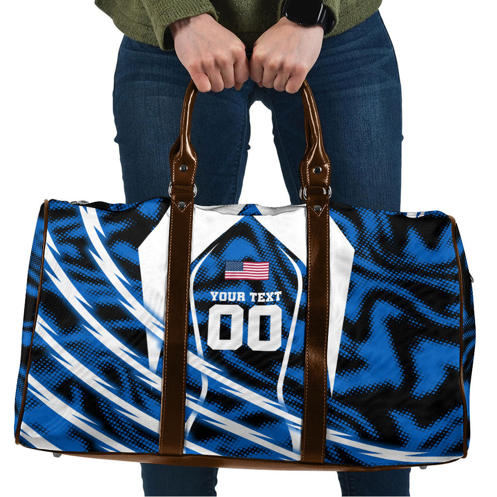 Personalized United States Soccer Travel Bag USA Patriotic Eagle Mascot - Blue Geometric