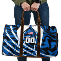 Personalized United States Soccer Travel Bag USA Patriotic Eagle Mascot - Blue Geometric