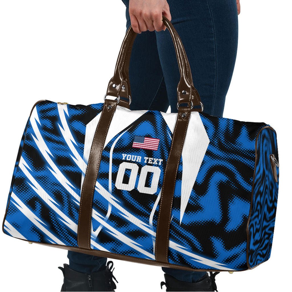Personalized United States Soccer Travel Bag USA Patriotic Eagle Mascot - Blue Geometric