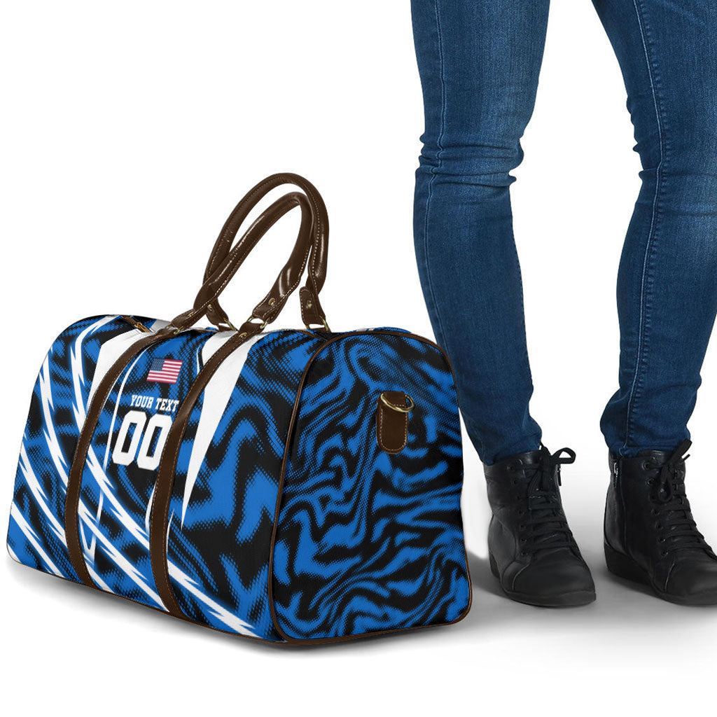 Personalized United States Soccer Travel Bag USA Patriotic Eagle Mascot - Blue Geometric