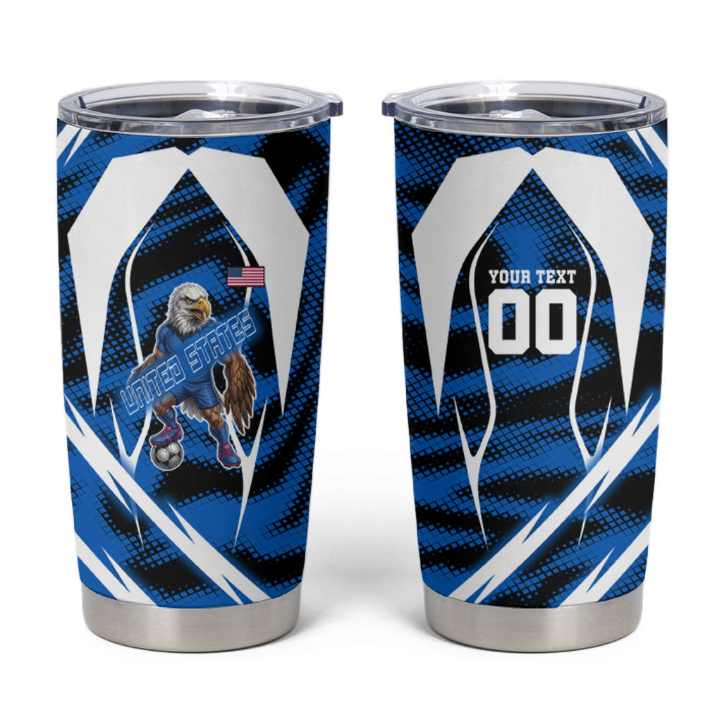 Personalized United States Soccer Tumbler Cup USA Patriotic Eagle Mascot - Blue Geometric
