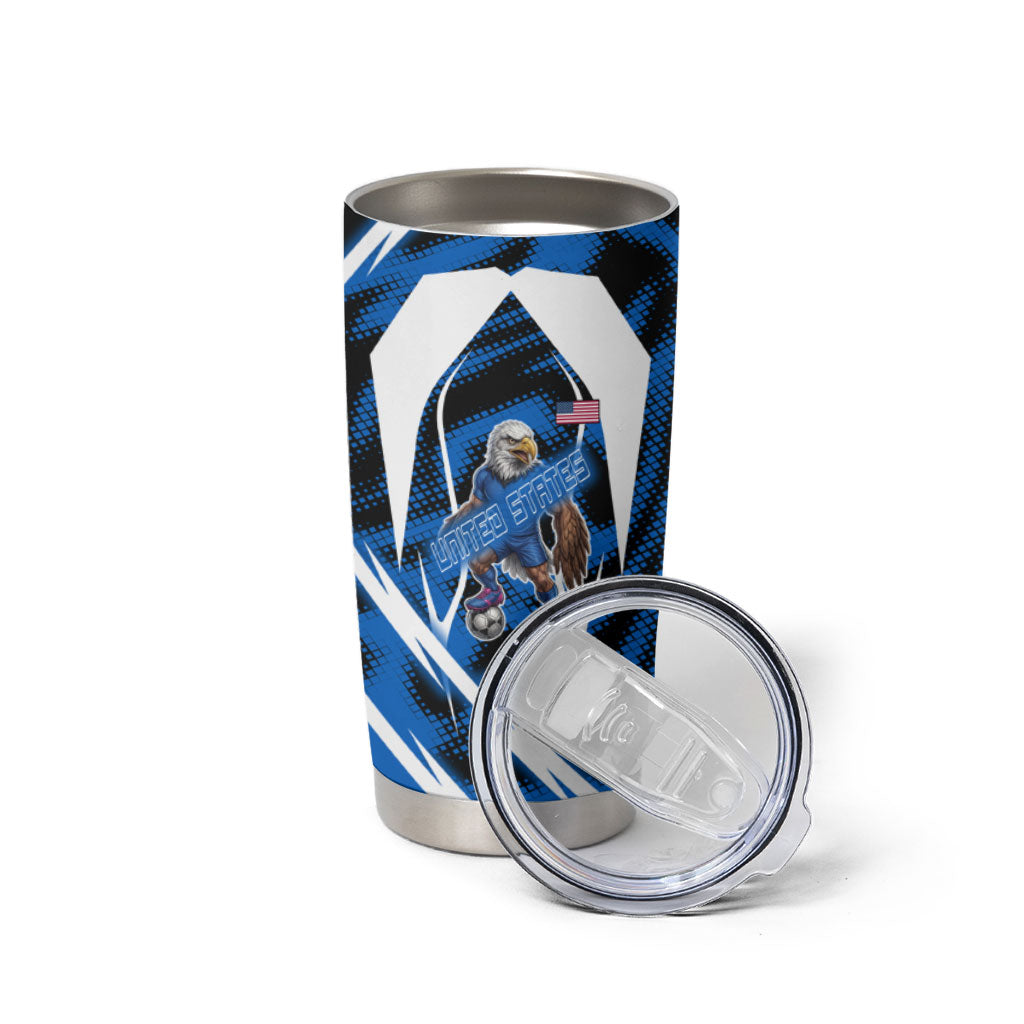 Personalized United States Soccer Tumbler Cup USA Patriotic Eagle Mascot - Blue Geometric
