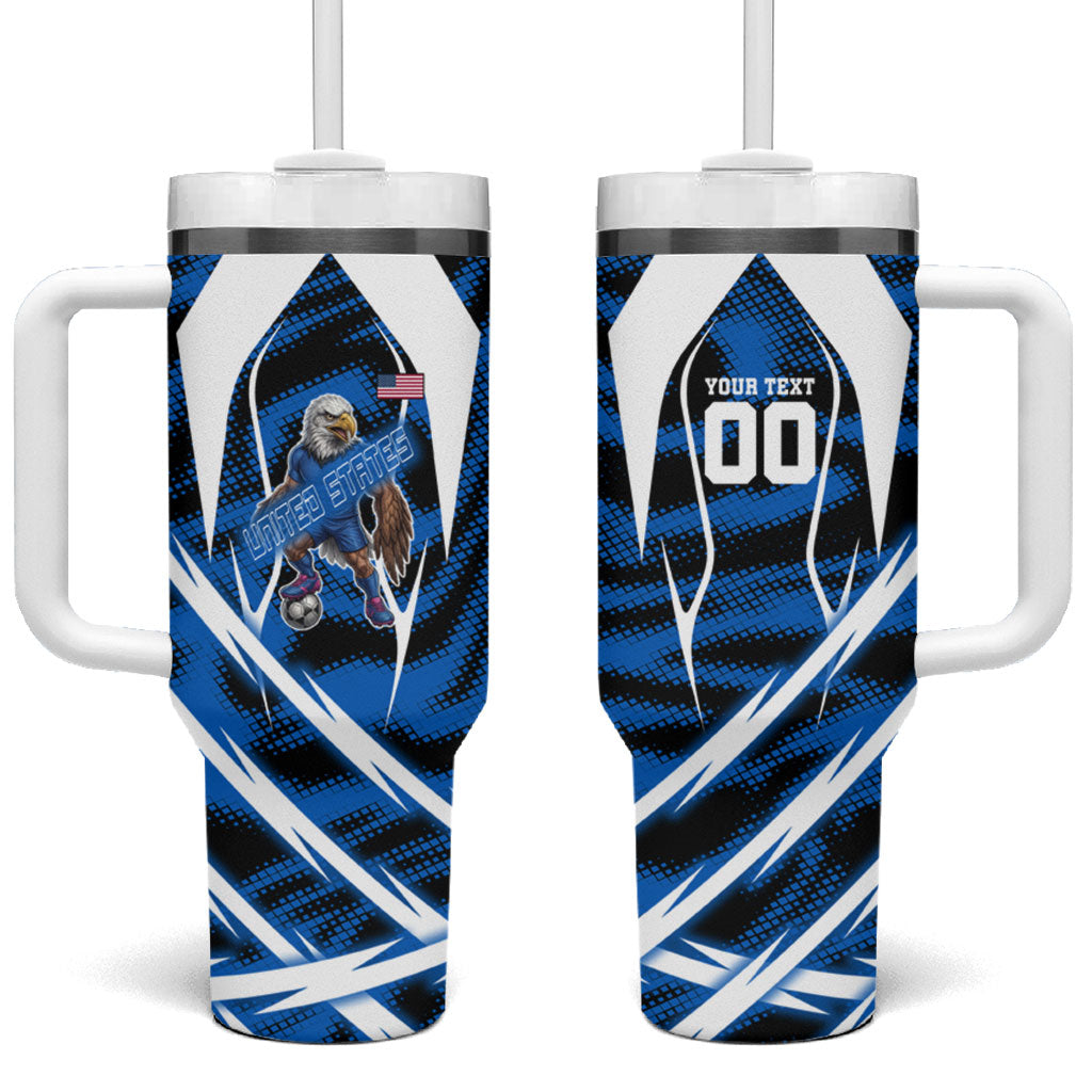 Personalized United States Soccer Tumbler With Handle USA Patriotic Eagle Mascot - Blue Geometric