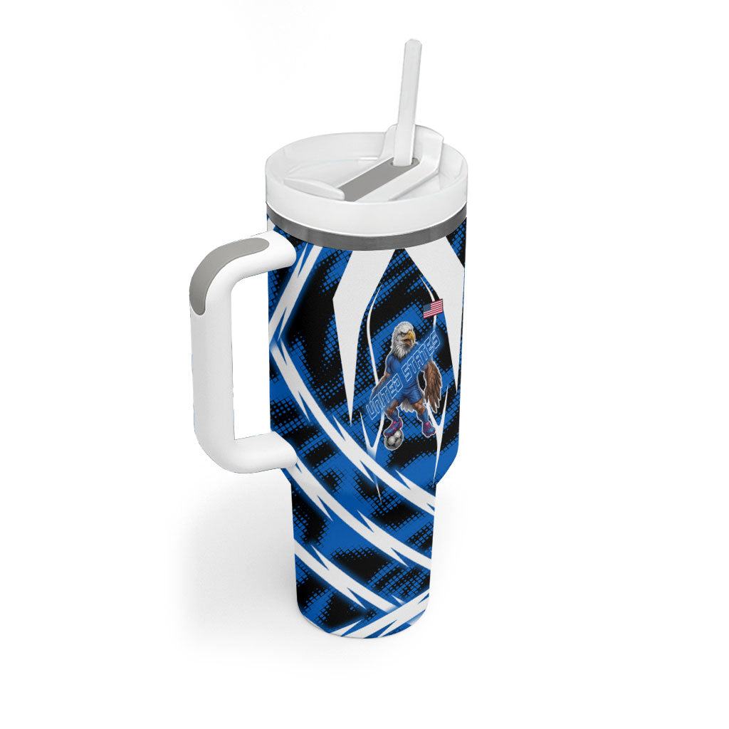 Personalized United States Soccer Tumbler With Handle USA Patriotic Eagle Mascot - Blue Geometric